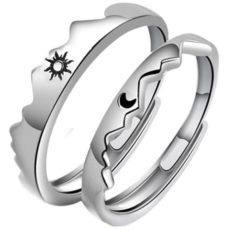 Mountain Sun & Moon Couple Rings (Set of 2)