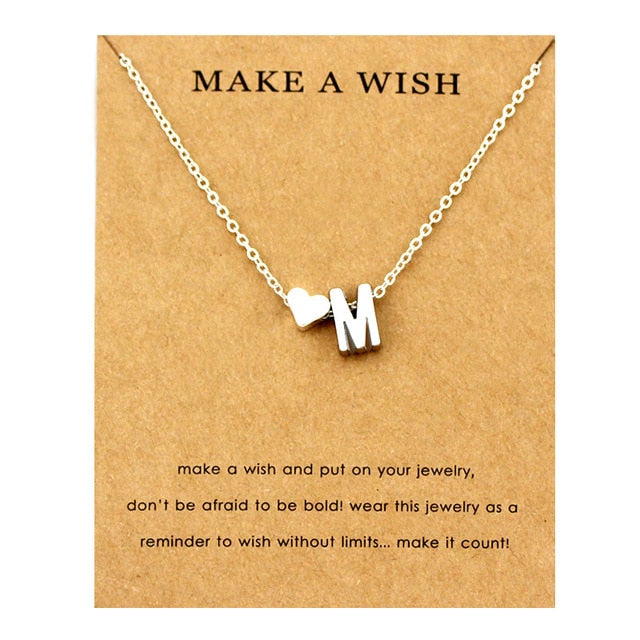 Letter With Heart Silver Color Necklace