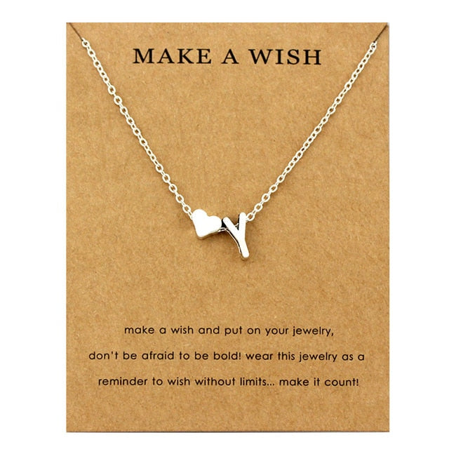 Letter With Heart Silver Color Necklace